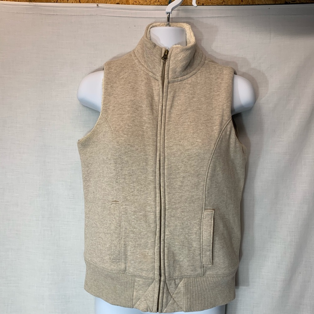 Off white heather tan fleece lined zip up vest